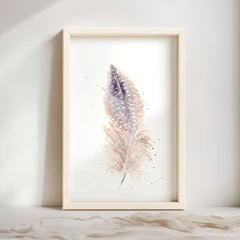 Image of a feather watercolor painting by Shayna Larsen, originals & prints available
