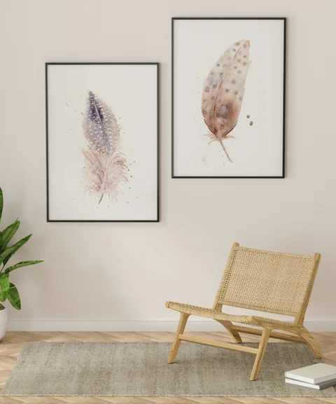 Image of a feather watercolor painting by Shayna Larsen, originals & prints available