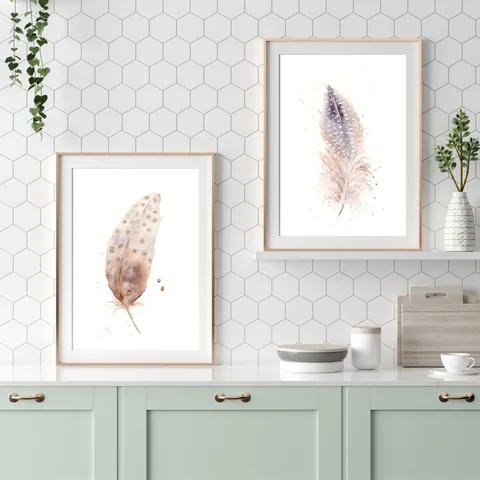 Image of a feather watercolor painting by Shayna Larsen, originals & prints available