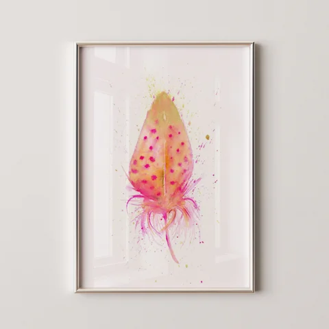 Image of a feather watercolor painting by Shayna Larsen, originals & prints available