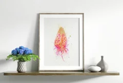 Image of a feather watercolor painting by Shayna Larsen, originals & prints available