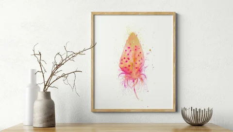 Image of a feather watercolor painting by Shayna Larsen, originals & prints available
