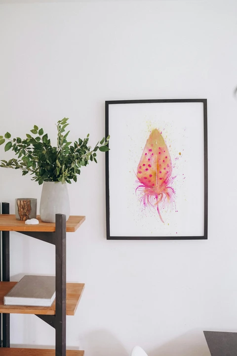Image of a feather watercolor painting by Shayna Larsen, originals & prints available