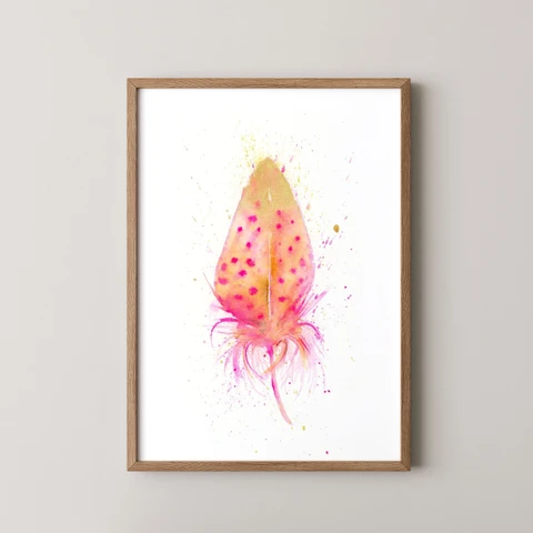 Image of a feather watercolor painting by Shayna Larsen, originals & prints available