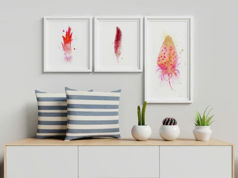 Image of a feather watercolor painting by Shayna Larsen, originals & prints available