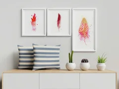 Image of a feather watercolor painting by Shayna Larsen, originals & prints available