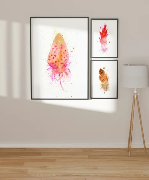 Image of a feather watercolor painting by Shayna Larsen, originals & prints available