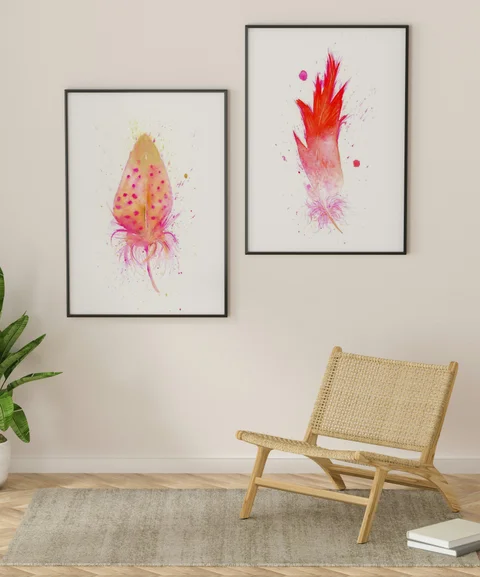 Image of a feather watercolor painting by Shayna Larsen, originals & prints available
