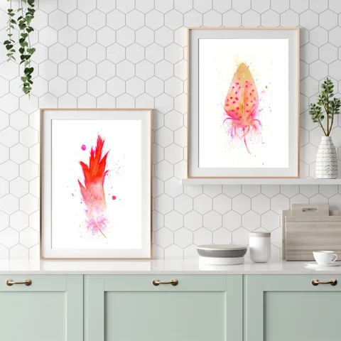 Image of a feather watercolor painting by Shayna Larsen, originals & prints available