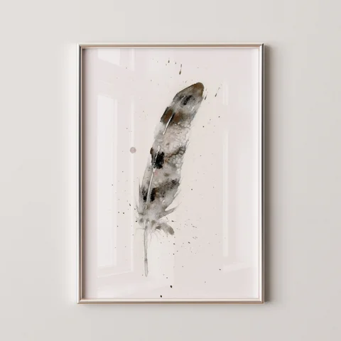 Image of a feather watercolor painting by Shayna Larsen, originals & prints available