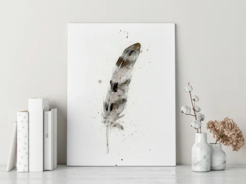 Image of a feather watercolor painting by Shayna Larsen, originals & prints available