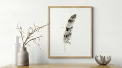 Image of a feather watercolor painting by Shayna Larsen, originals & prints available