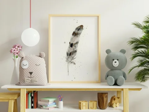 Image of a feather watercolor painting by Shayna Larsen, originals & prints available