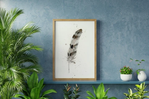 Image of a feather watercolor painting by Shayna Larsen, originals & prints available