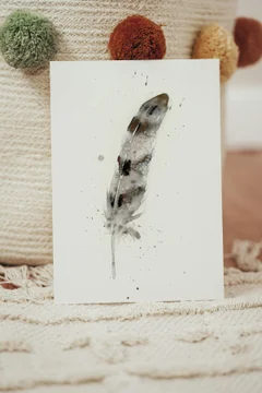 Image of a feather watercolor painting by Shayna Larsen, originals & prints available