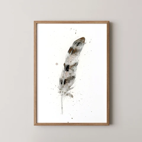Image of a feather watercolor painting by Shayna Larsen, originals & prints available