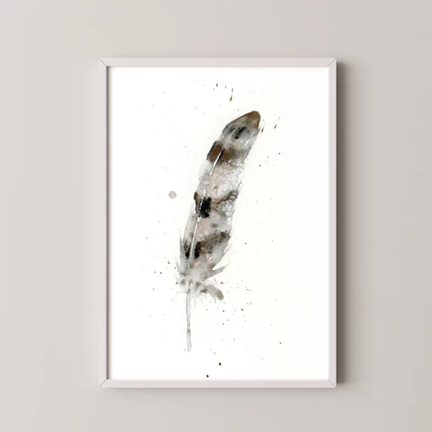 Image of a feather watercolor painting by Shayna Larsen, originals & prints available