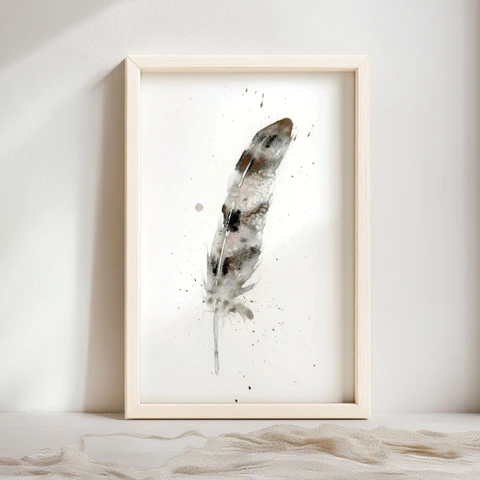 Image of a feather watercolor painting by Shayna Larsen, originals & prints available