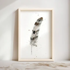 Image of a feather watercolor painting by Shayna Larsen, originals & prints available