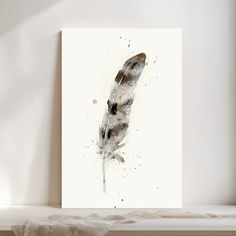 Image of a feather watercolor painting by Shayna Larsen, originals & prints available