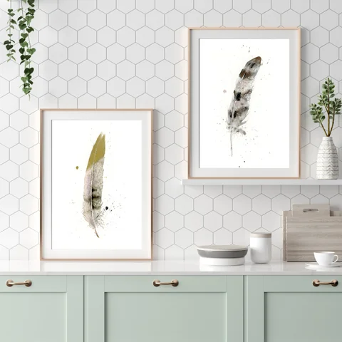 Image of a feather watercolor painting by Shayna Larsen, originals & prints available