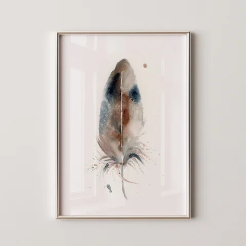 Image of a feather watercolor painting by Shayna Larsen, originals & prints available