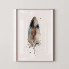 Image of a feather watercolor painting by Shayna Larsen, originals & prints available