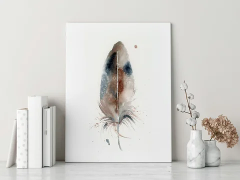 Image of a feather watercolor painting by Shayna Larsen, originals & prints available