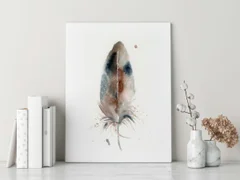 Image of a feather watercolor painting by Shayna Larsen, originals & prints available