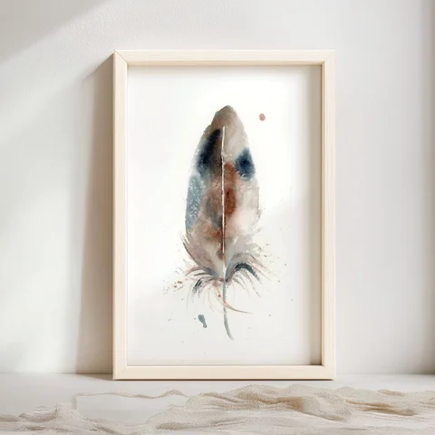 Image of a feather watercolor painting by Shayna Larsen, originals & prints available