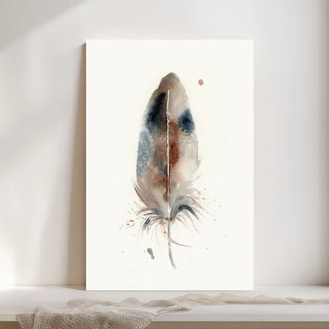 Image of a feather watercolor painting by Shayna Larsen, originals & prints available
