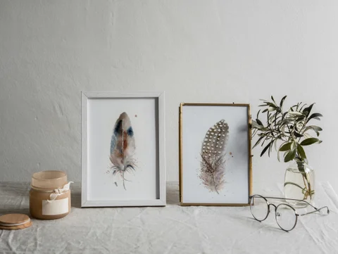 Image of a feather watercolor painting by Shayna Larsen, originals & prints available