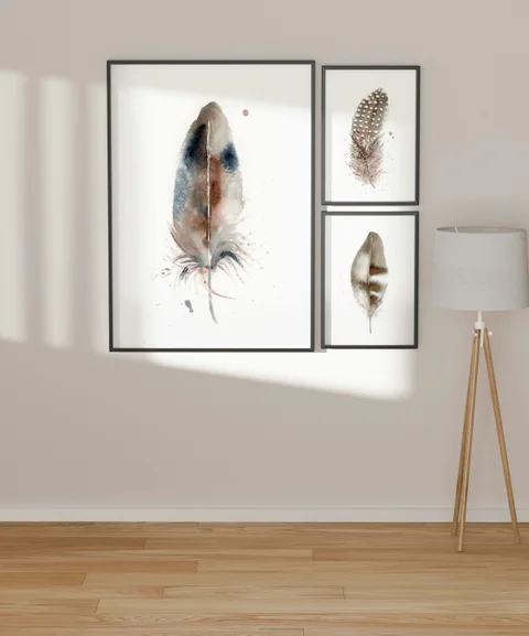 Image of a feather watercolor painting by Shayna Larsen, originals & prints available