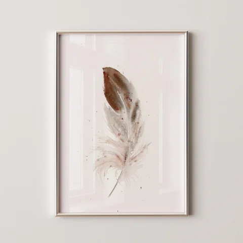 Image of a feather watercolor painting by Shayna Larsen, originals & prints available