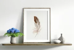 Image of a feather watercolor painting by Shayna Larsen, originals & prints available