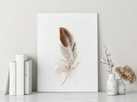 Image of a feather watercolor painting by Shayna Larsen, originals & prints available