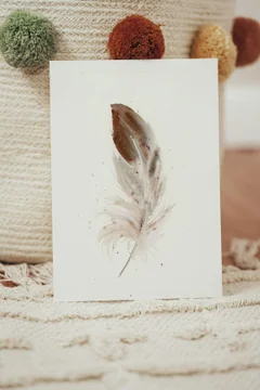 Image of a feather watercolor painting by Shayna Larsen, originals & prints available