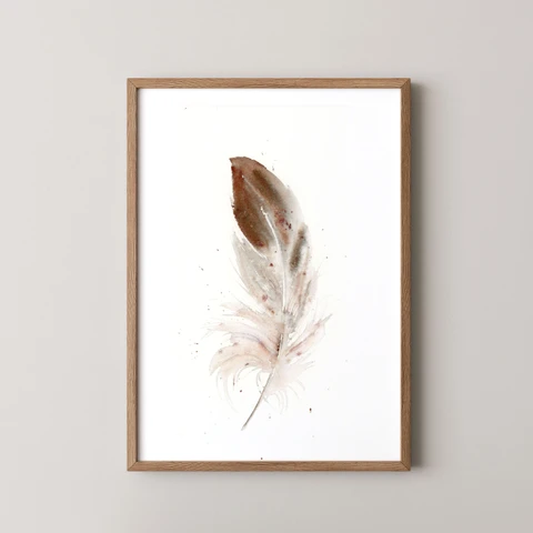 Image of a feather watercolor painting by Shayna Larsen, originals & prints available