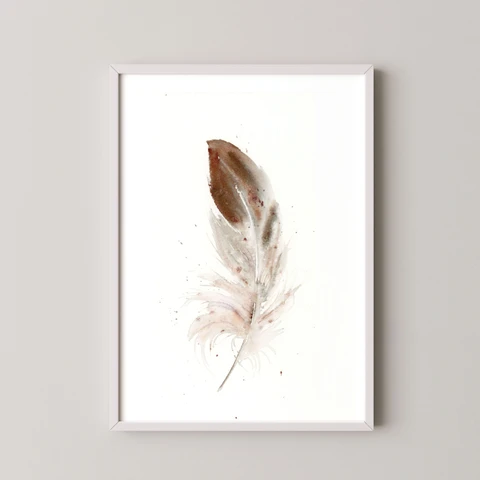 Image of a feather watercolor painting by Shayna Larsen, originals & prints available