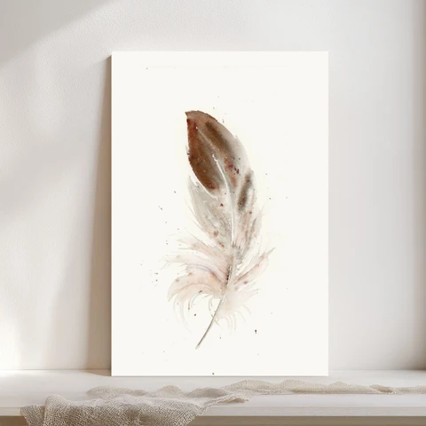 Image of a feather watercolor painting by Shayna Larsen, originals & prints available