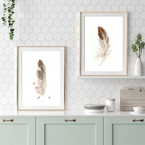 Image of a feather watercolor painting by Shayna Larsen, originals & prints available