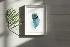 Image of a feather watercolor painting by Shayna Larsen, originals & prints available