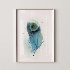 Image of a feather watercolor painting by Shayna Larsen, originals & prints available