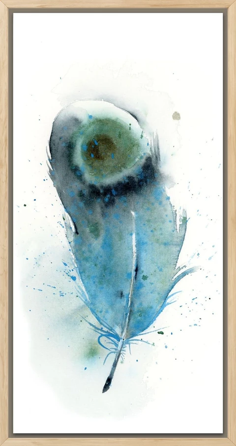 Image of a feather watercolor painting by Shayna Larsen, originals & prints available