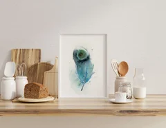 Image of a feather watercolor painting by Shayna Larsen, originals & prints available