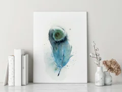Image of a feather watercolor painting by Shayna Larsen, originals & prints available