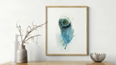Image of a feather watercolor painting by Shayna Larsen, originals & prints available