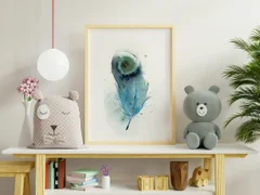 Image of a feather watercolor painting by Shayna Larsen, originals & prints available