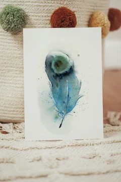 Image of a feather watercolor painting by Shayna Larsen, originals & prints available