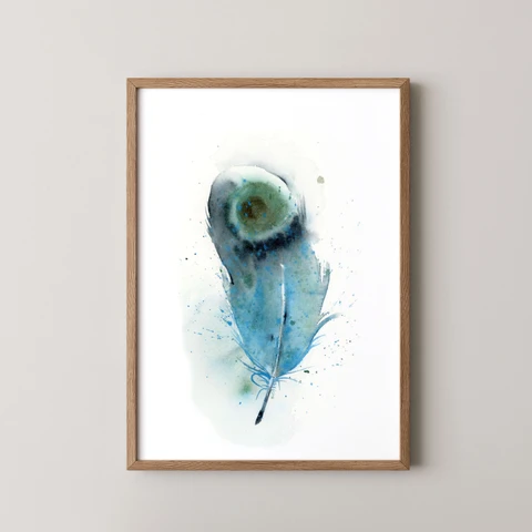 Image of a feather watercolor painting by Shayna Larsen, originals & prints available